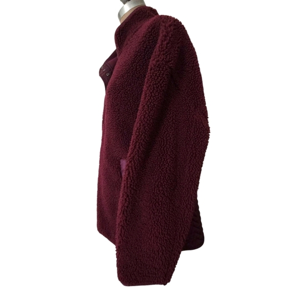 Athleta Cozy Sherpa Snap Sweatshirt Size XL Burgundy - Picture 6 of 12